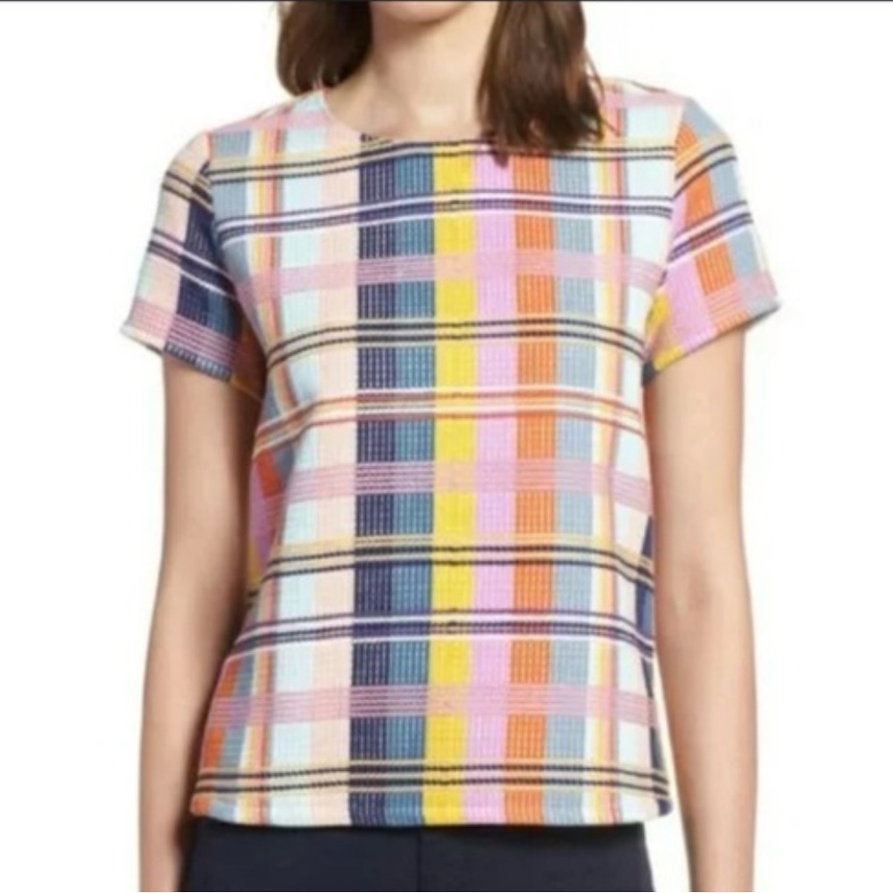 Halogen Nordstrom Multicolor Plaid Short Sleeve  Top XSP